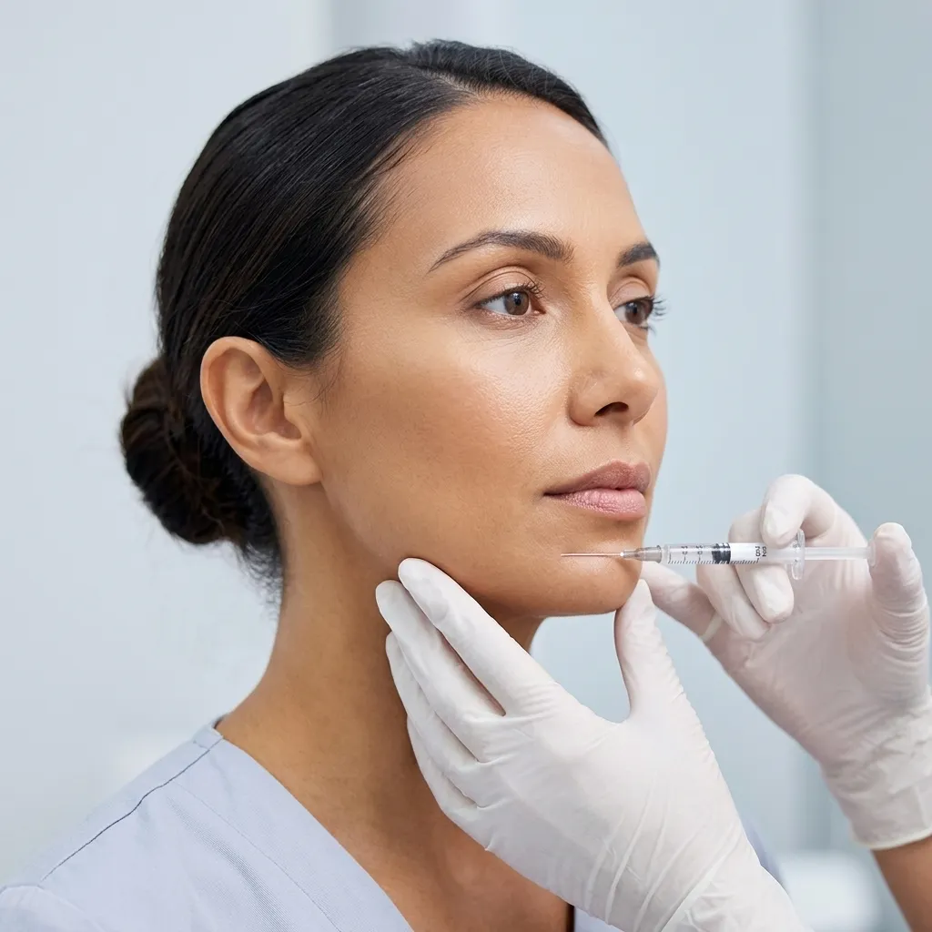 Chin and jawline filler treatment performed in a clinical setting