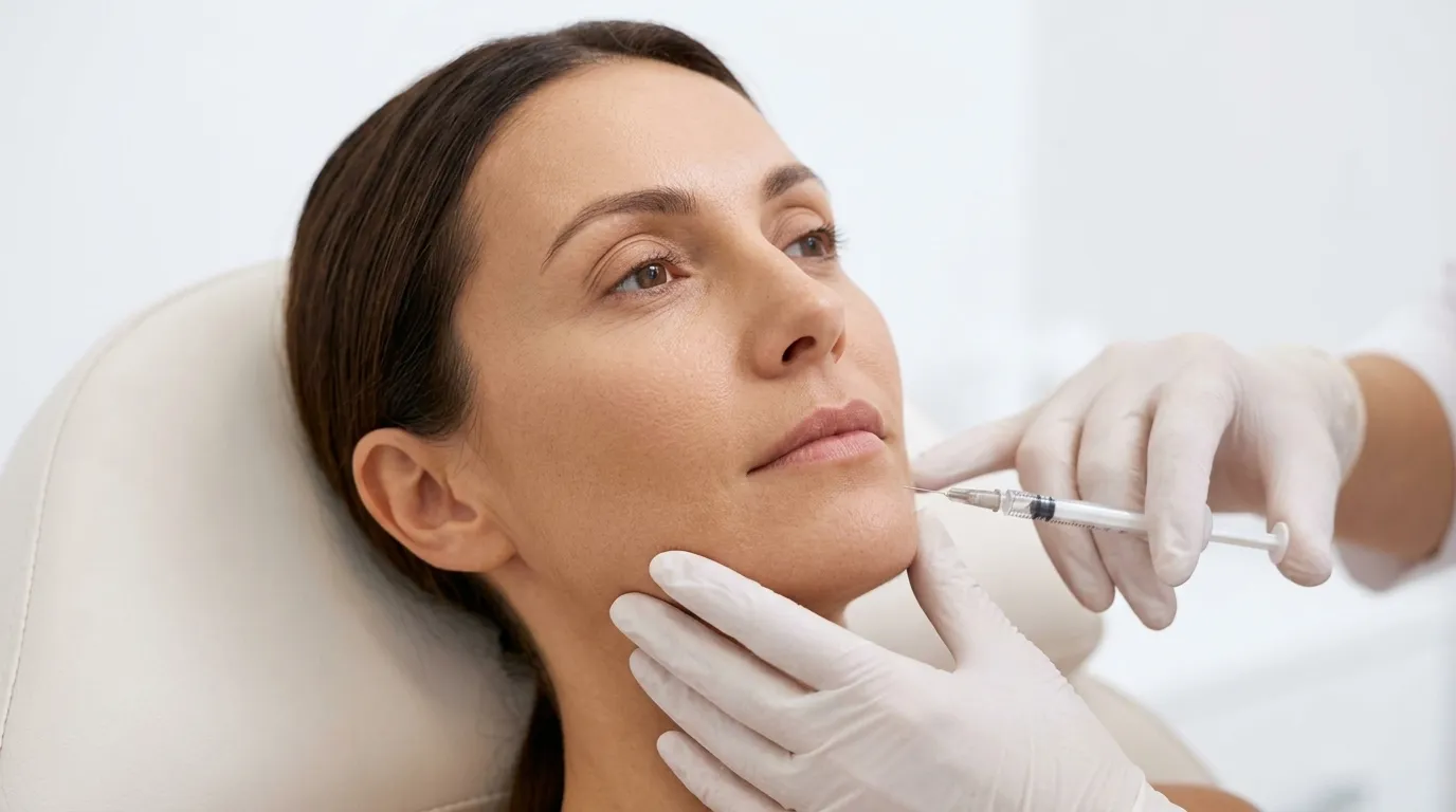 Provider preparing a cheek and jawline dermal filler treatment